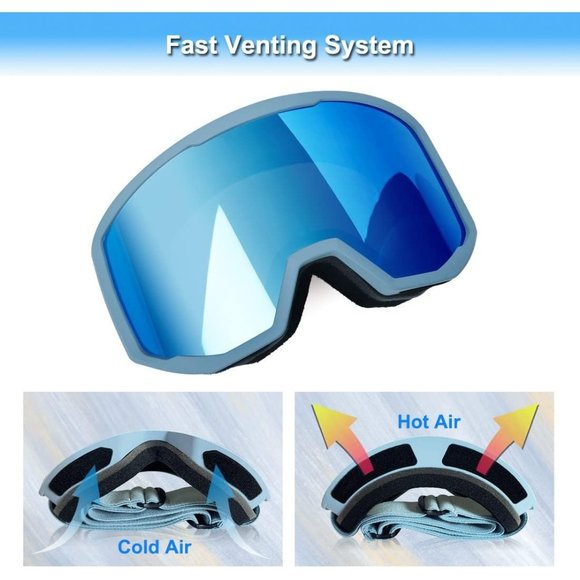 Women OTG Grey Frame Dream Blue Anti Fog UV Protection Snowboard Goggles - Picture 3 of 7